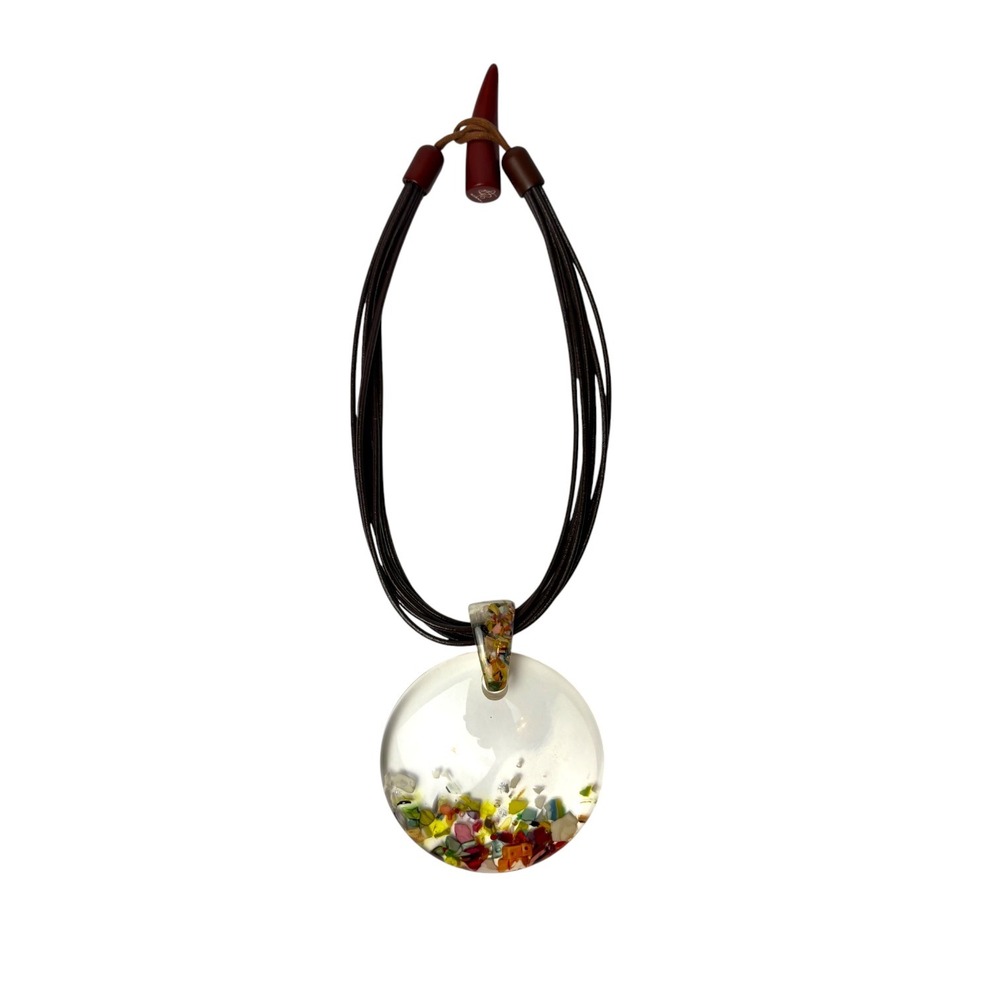 Sobral Brazil Resin Multi Strand Statement Necklace Clear Confetti Pendant
